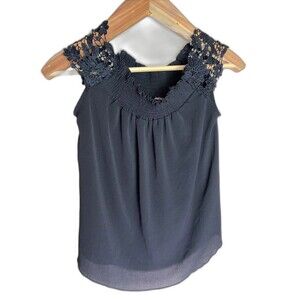 Fashion Magazine Women’s Lace Shoulder Smocked Blouse Black Large